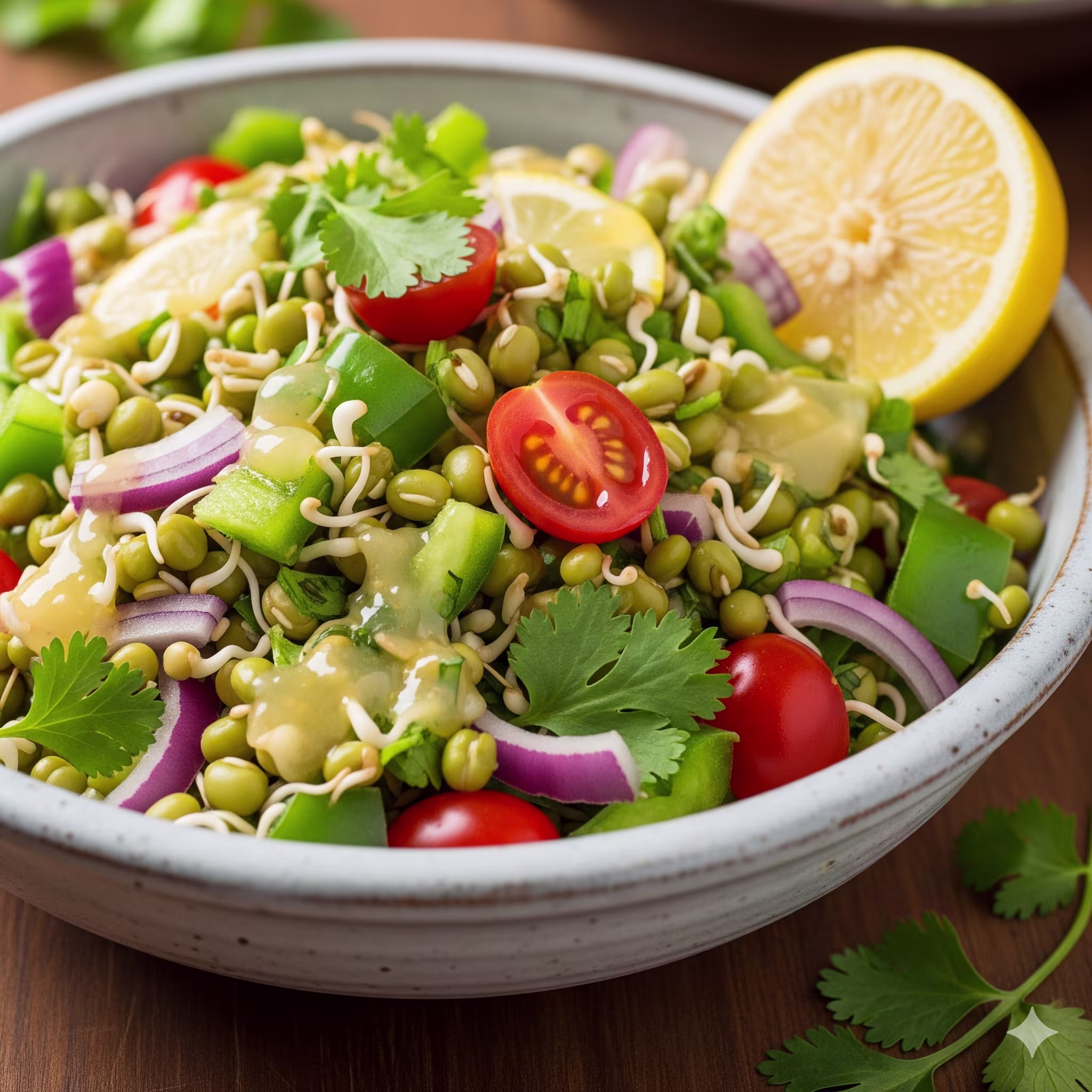 Sprouted Moong Salad with Lemon Dressing